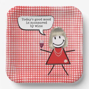 Assiettes En Carton Stick Girl Avec Vin Glass sur En vichy