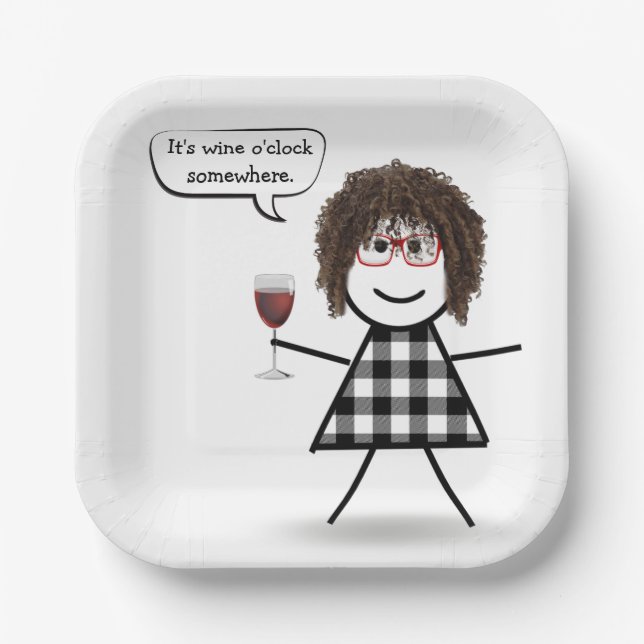 Assiettes En Carton Stick Girl with Red Wine Party Humour (Recto)