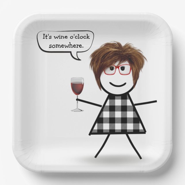 Assiettes En Carton Stick Party Girl with Red Wine (Recto)