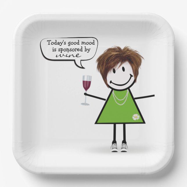 Assiettes En Carton Stick Party Girl with Red Wine (Recto)