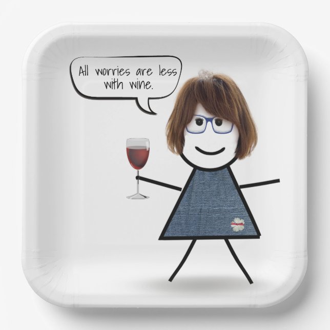 Assiettes En Carton Stick Party Girl with Wine Cote (Recto)