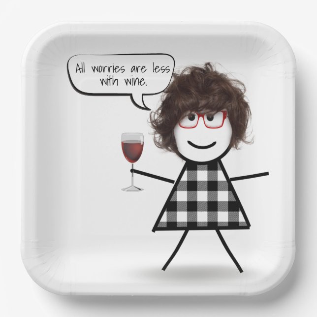 Assiettes En Carton Stick Party Girl with Wine Cote (Recto)