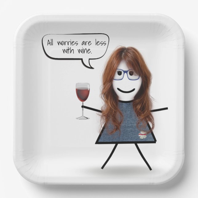 Assiettes En Carton Stick Party Girl with Wine Quote Plaques en papier (Recto)