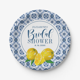Assiettes En Carton Sticker en Mariage citron bleu italien carrelage