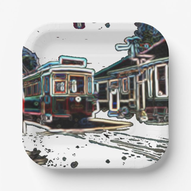 Assiettes En Carton Stn TRC Neon trcar à stn Carré Plaque papier (Recto)