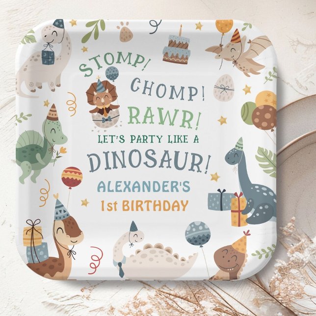 Assiettes En Carton Stomp Chomp Rawr Dinosaur Boy 1st Birthday (Créateur téléchargé)