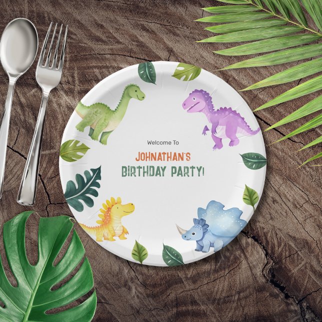 Assiettes En Carton Stomp Chomp Roar Dinosaur fête d'anniversaire (Stomp Chomp Roar Dinosaur Birthday Party Paper Plates)