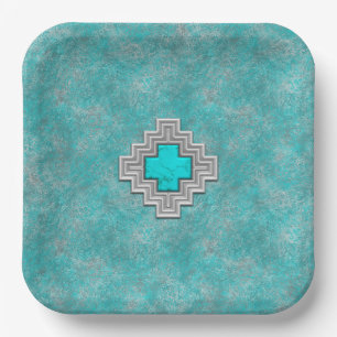 Assiettes En Carton Stone Turquoise du sud-ouest Conception géométri