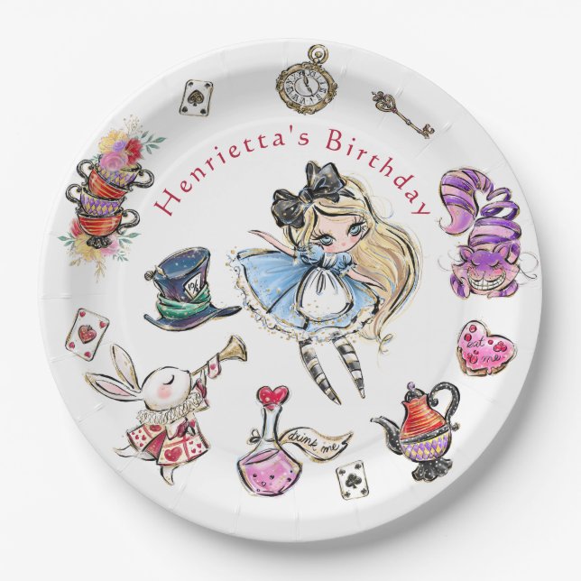 Assiettes En Carton Storybook Alice Birthday Celebration Plates (Devant)