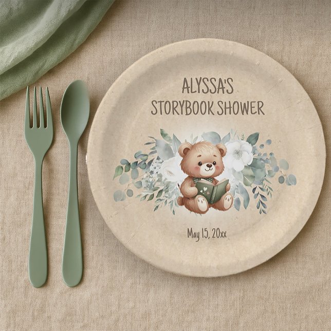Assiettes En Carton Storybook Teddy Bear Baby shower de verdure (Storybook teddy bear baby shower paper plates)