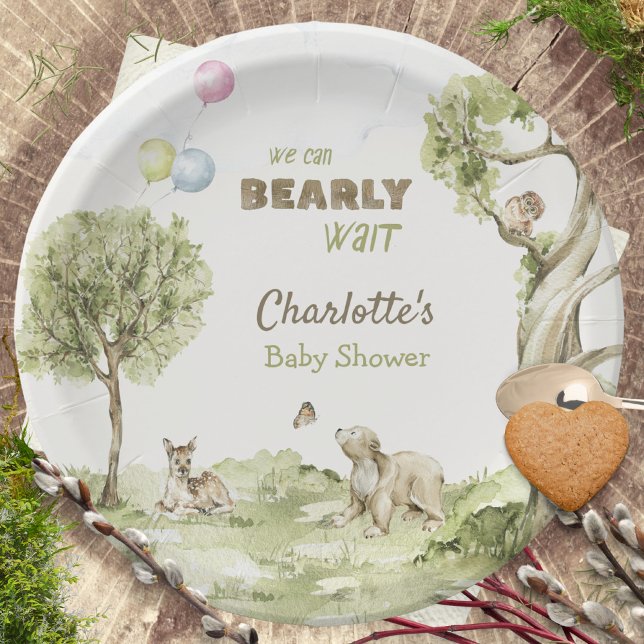 Assiettes En Carton Storybook Woodland Bearly Wait Baby Shower (Watercolor Woodland Bearly Wait Baby Shower Napkins ©Susanne Sachers - Sunny Mind 🌞)