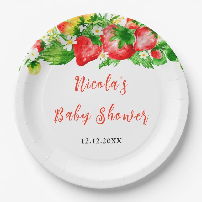 Assiettes En Carton Strawberries and Daisies Baby Shower (Devant)