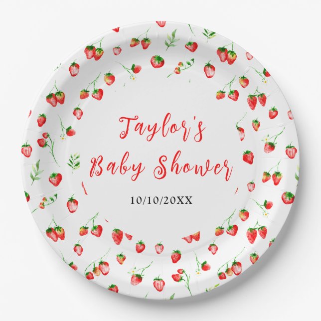 Assiettes En Carton Strawberries and Daisies Baby Shower (Devant)