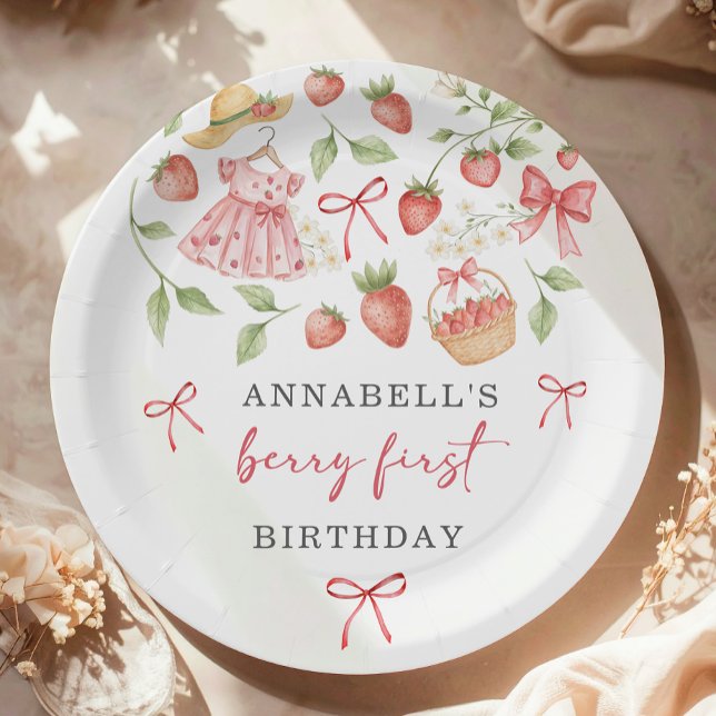 Assiettes En Carton Strawberry 1st Birthday Invite First Berry Sweet (Créateur téléchargé)