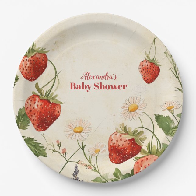 Assiettes En Carton Strawberry Baby Shower Berry Sweet  (Devant)