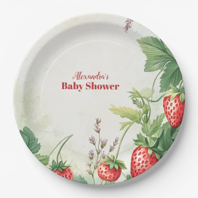 Assiettes En Carton Strawberry Berry Sweet Baby Shower (Devant)