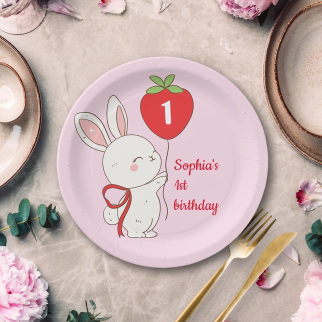 Assiettes En Carton Strawberry Bunny Birthday (Créateur téléchargé)
