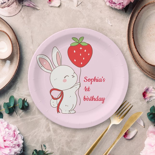 Assiettes En Carton Strawberry Bunny Birthday Pink (Créateur téléchargé)