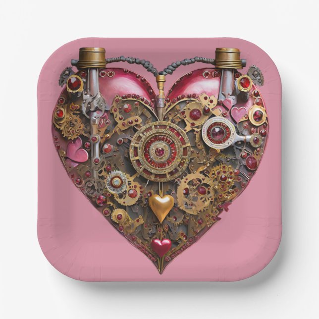 Assiettes En Carton Streampunk Heart Ruby Valentine (Recto)