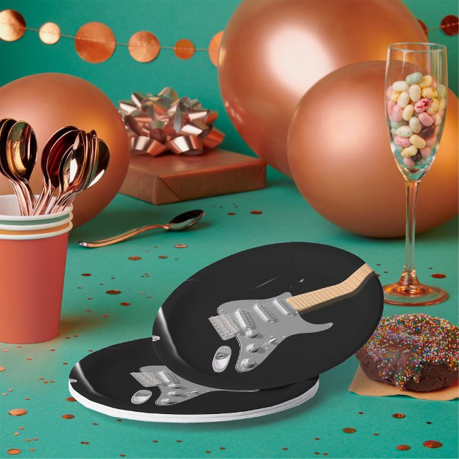 Assiettes En Carton Striking Black Electric Guitare instrument de musi (Créateur téléchargé)