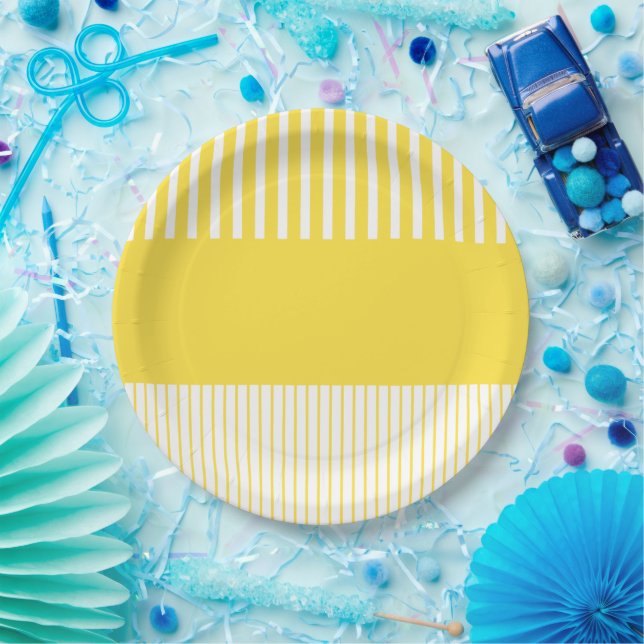 Assiettes En Carton Stripes de pop couleur - Citron jaune et blanc (Fête)