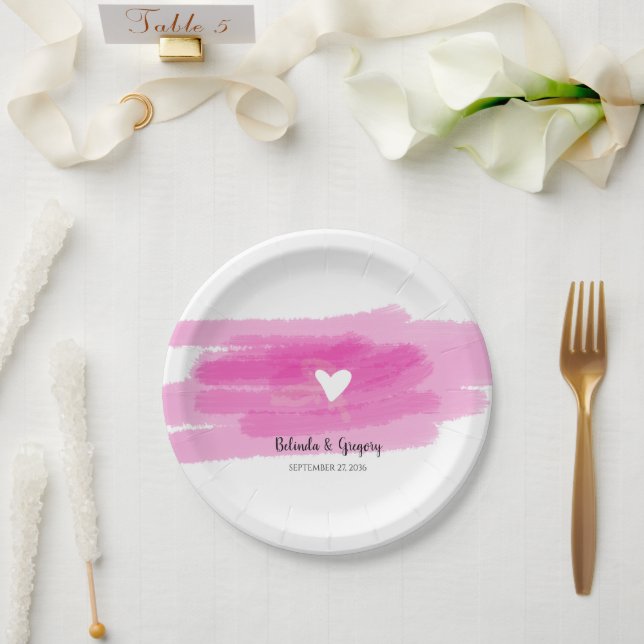 Assiettes En Carton Strokes de peinture simple et Mariage cardiaque (Mariage)
