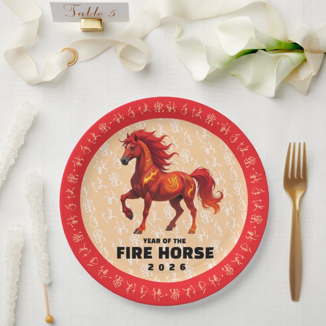 Assiettes En Carton Stunning Chinese Year of the Fire Horse 2026 (Mariage)