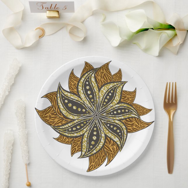 Assiettes En Carton Style Batik Floral Abstrait africain (Mariage)