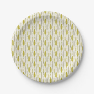 Assiettes En Carton style boho rétro ethnique motif jaune plume