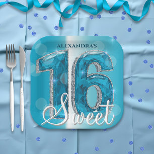 Assiettes En Carton Style Chic Glam Bleu Sapphire Gemstone Sweet 16