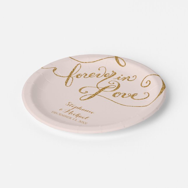 Assiettes En Carton Style de balise Script Forever in Love Gold Look (Angle)