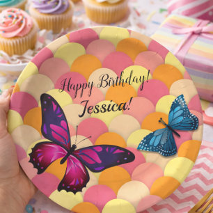 Assiettes En Carton Style de fête d'anniversaire papillon ballon color