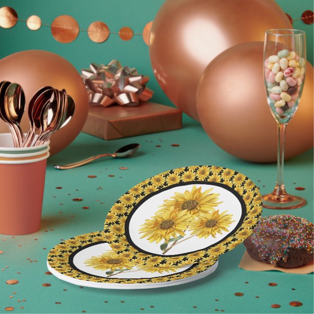 Assiettes En Carton Style Ferme Fleur de Tournesol (Multi)