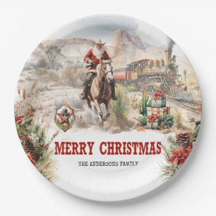 Assiettes En Carton Style occidental classique avec train rouge cowboy