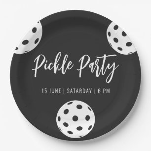 Assiettes En Carton Style Rétro Neon Noir Thème Pickleball Anniversair