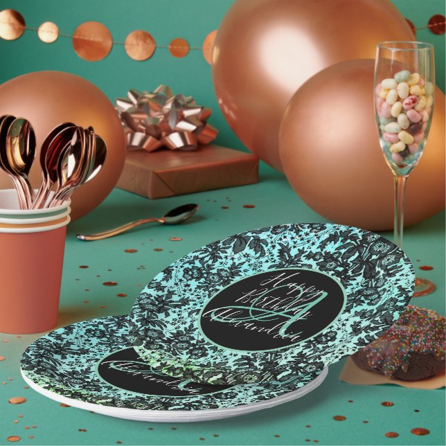 Assiettes En Carton Style Turquoise foncé Moody Floral Anniversaire (Multi)
