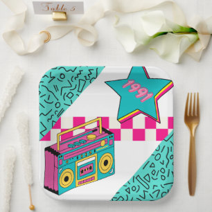 Assiettes En Carton Style vintage 1991 Stéréo