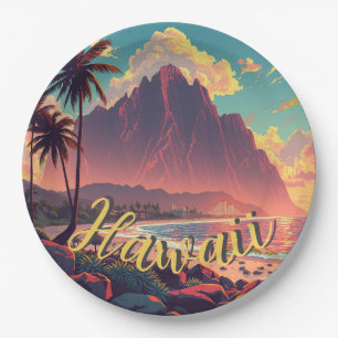 Assiettes En Carton Style vintage Hawaiian Travel Honolulu Mid-Pacific