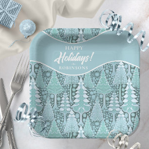 Assiettes En Carton Stylisé Coastal Christmas Trees Motif#6 ID1009