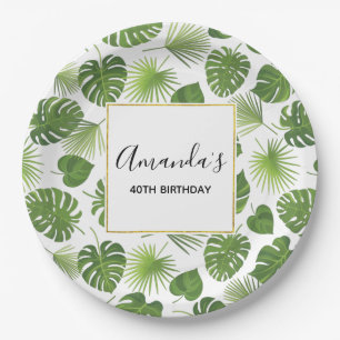 Assiettes En Carton Stylisé motif de feuilles tropicales vertes pour a
