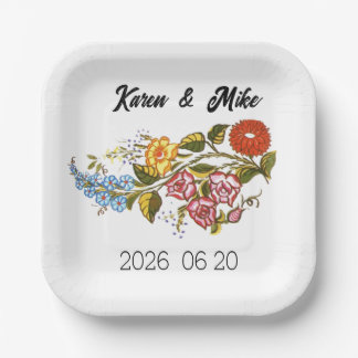 Assiettes En Carton Stylish Kalocsai flowers - personalized wedding
