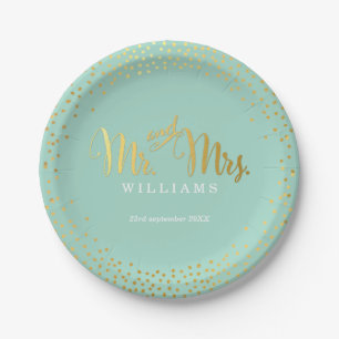 Assiettes En Carton STYLISH MARIAGE TABLE mini confetti or menthe