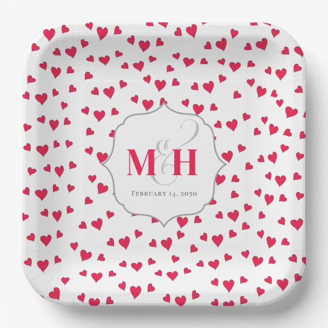 Assiettes En Carton Stylish mignon Monogramme Coeurs Whimsical tendanc (Recto)