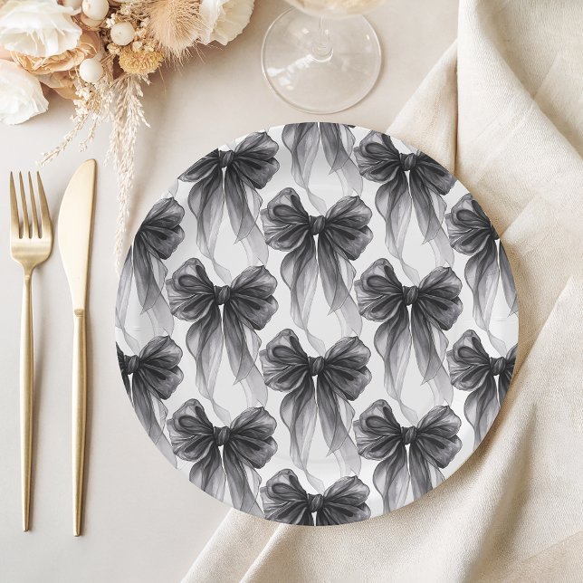 Assiettes En Carton Stylish Modern Black Coquette Bow (Créateur téléchargé)