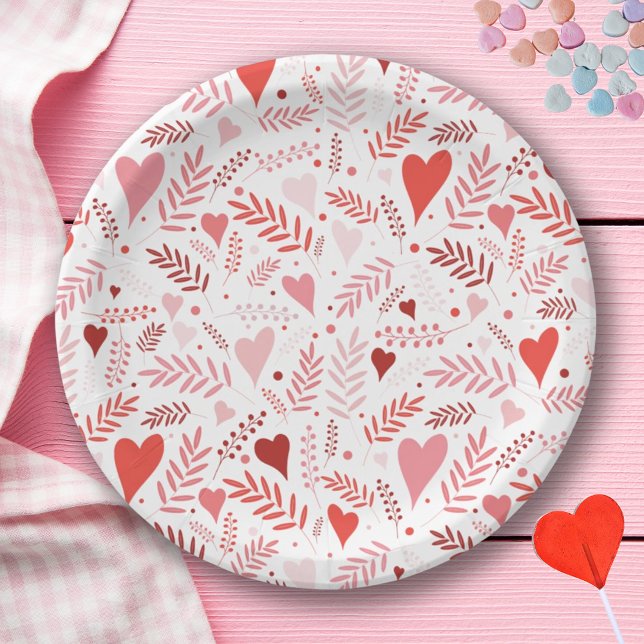 Assiettes En Carton Stylish rose Motif de Coeur Rouge Valentines (Créateur téléchargé)