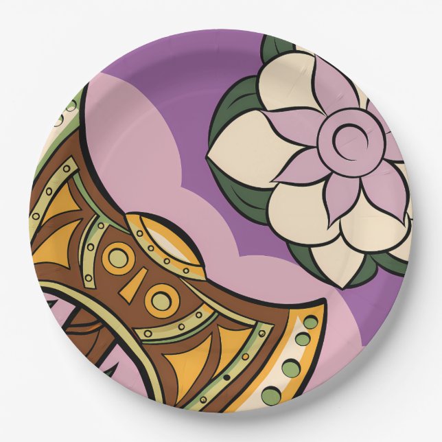 Assiettes En Carton Stylized Axe and Flower Design (Devant)