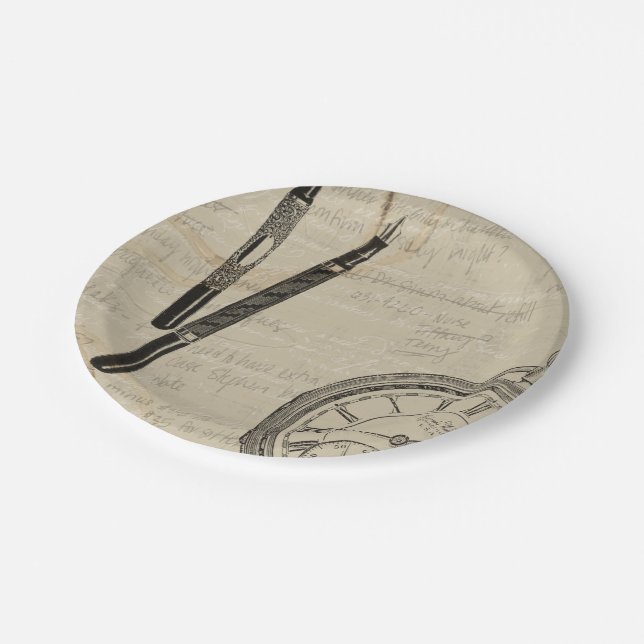 Assiettes En Carton Stylos de fontaine et Watchface avec des notes (Angle)