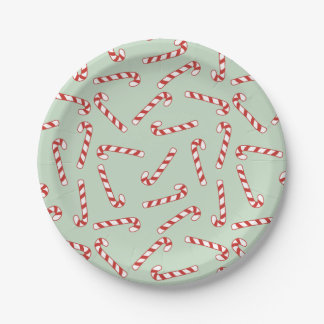 Assiettes En Carton Sucre de canne rouge, vert et blanc Motif de Noël