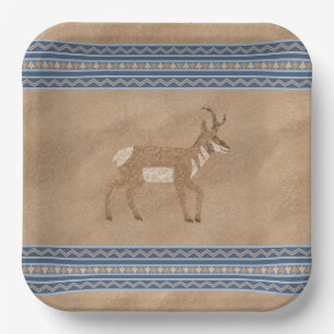 Assiettes En Carton Sud-Ouest Pronghorn Marcher Antelope Bordure Bleue