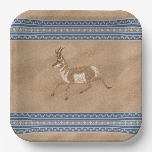 Assiettes En Carton Sud-Ouest Pronghorn Running Antelope Bleu Frontièr (Recto)